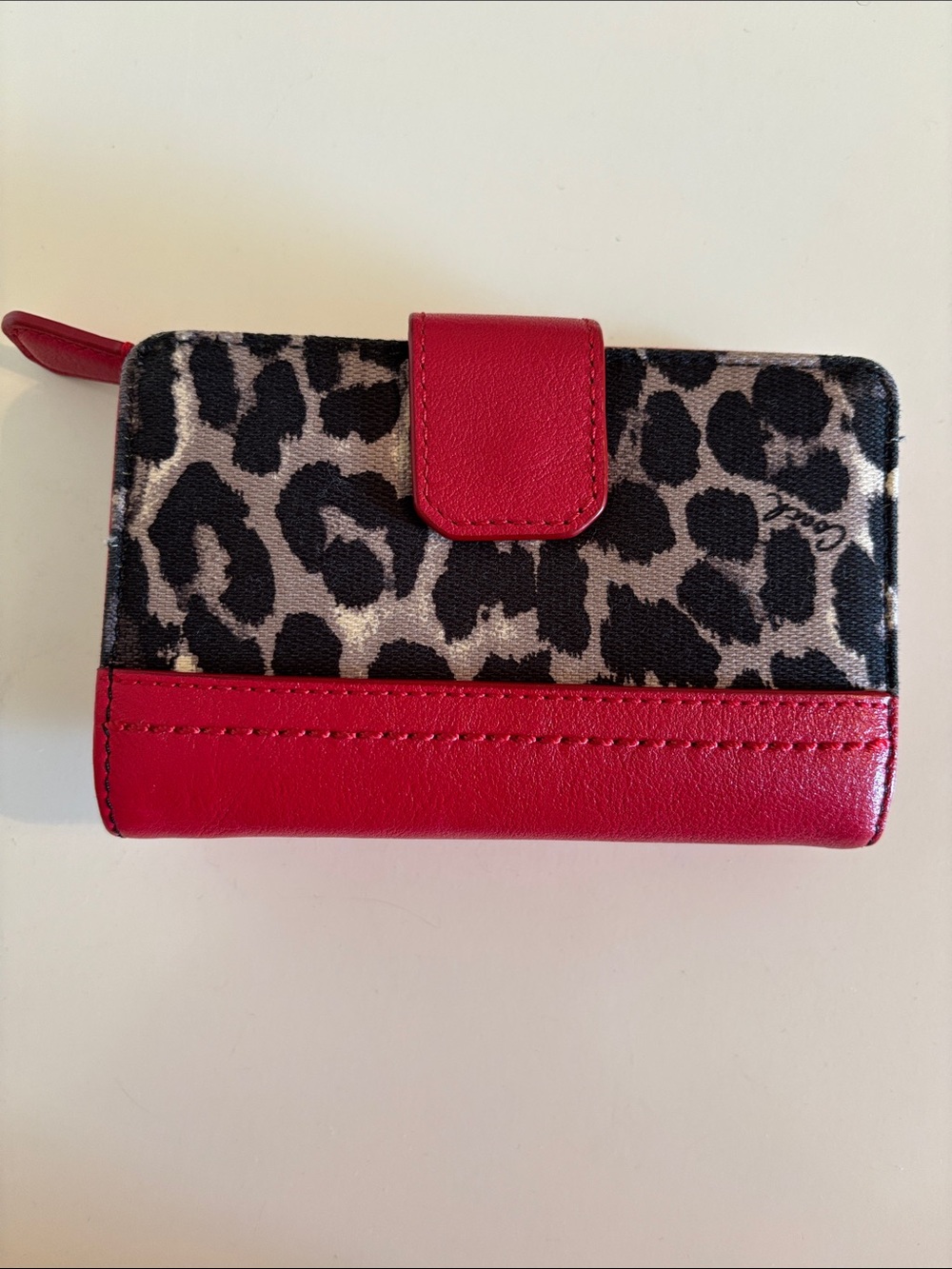 Coach Leopard Print Wallet with Red Leather Accent